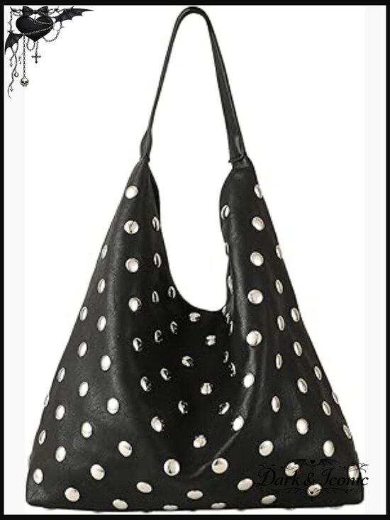Handbags - Studded Hobo Purse, Leather Tote Bag Rivet Studded Shoulder Bag Punk Handbag